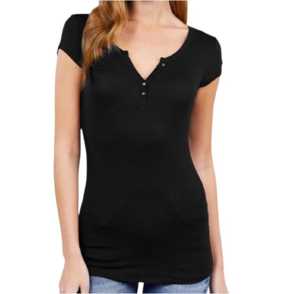 Active USA Tops - NWT-Women's Button Placket Rayon Top, Black